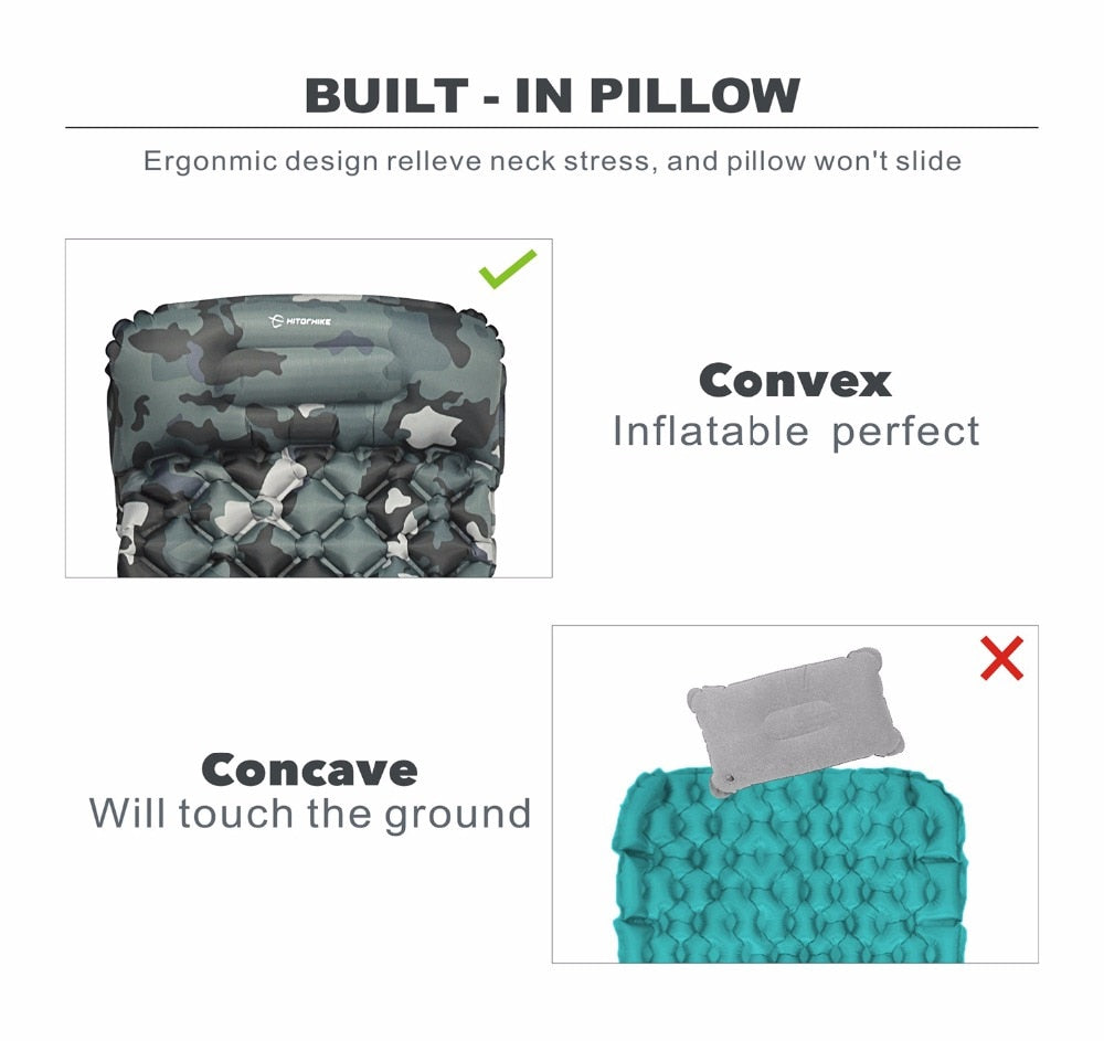 Fast Fill Air Camping Mat w/ Inflatable Pillow Cushion